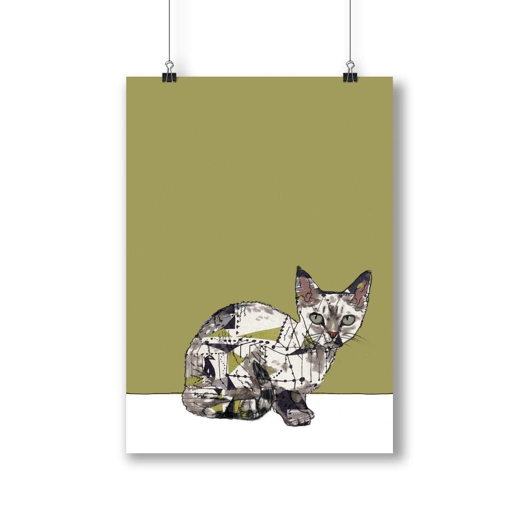 Cornish Rex Cat with 1950's coat - The Paper People Greeting Cards