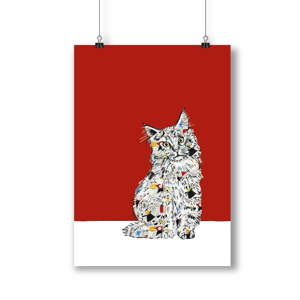Maine Coon Cat with 1950's coat - The Paper People Greeting Cards