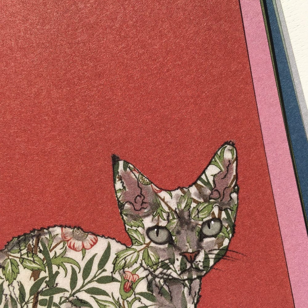 Cornish Rex Cat with William Morris coat - The Paper People Greeting Cards