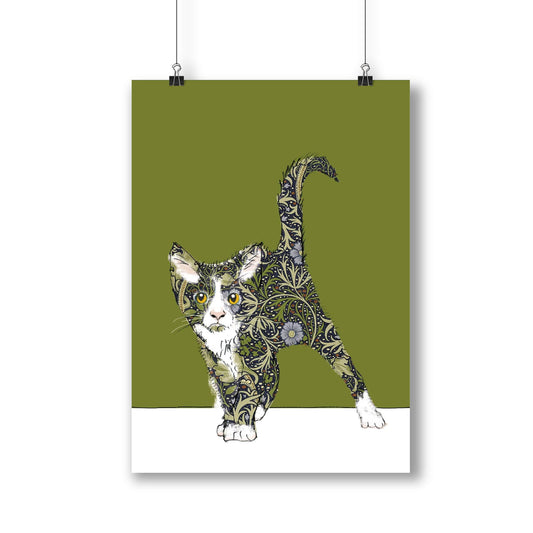 Cute Cat with William Morris coat - The Paper People Greeting Cards