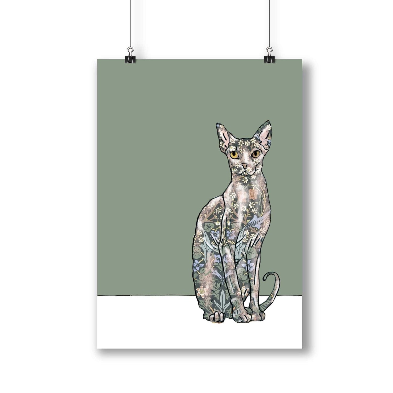 Russian Blue Cat with William Morris coat - The Paper People Greeting Cards