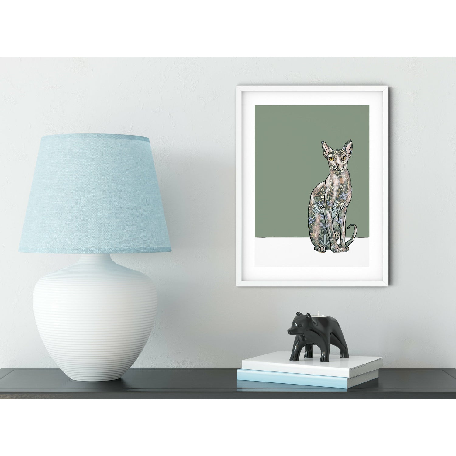 Russian Blue Cat with William Morris coat - The Paper People Greeting Cards
