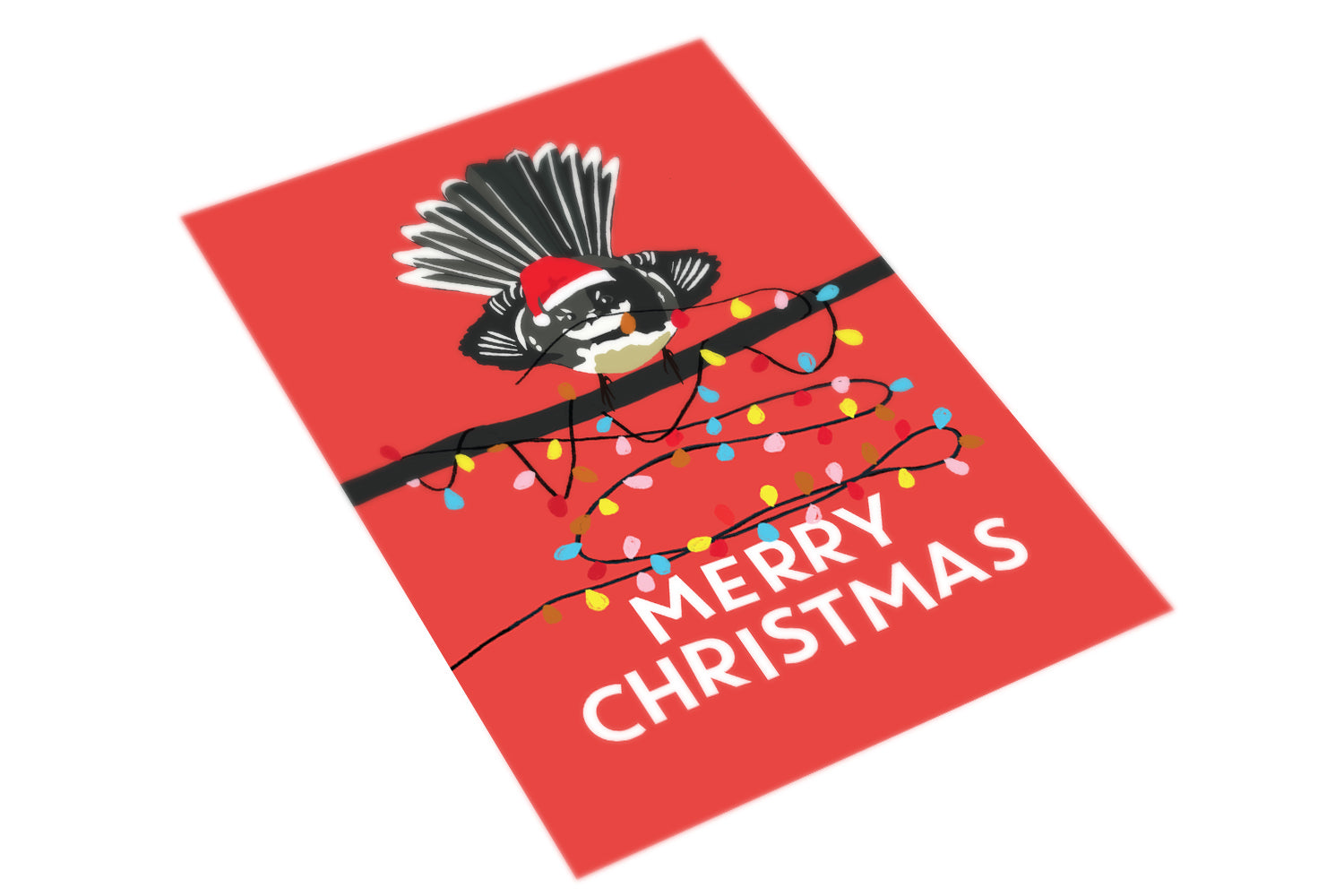 Close up view of Christmas Card with a picture of a Fantail by The Paper People Greeting Cards: https://www.thepaperpeople.co.nz/collections/christmas-cards-blank-inside